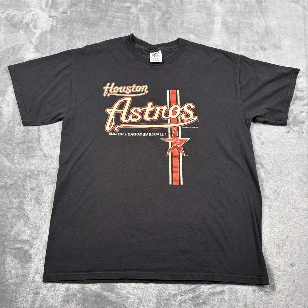Vintage Houston Astros Shirt Mens XL Black MLB Baseball Logo Athletic 2000